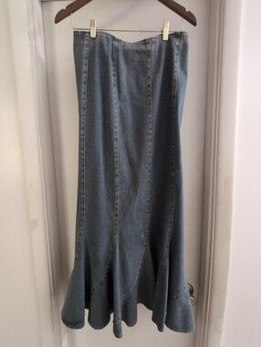 Vintage Jeanology Denim Flared Panel Midi Skirt Size 10 Western Jean Streetwear